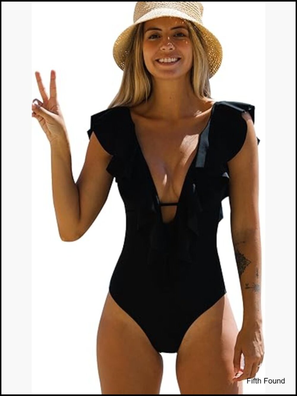 V-Neck Ruffle One Piece Swimsuit with Removable Pads High Leg Cut
